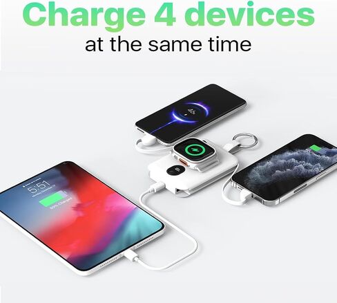 PWR Versa 4 in 1 Apple Watch Portable Charger, 5000mAh iWatch Wireless Charger Power Bank with Built-in Cables, Travel Keychain Charger for Multiple Devices with Ring Attachment in Saudi Arabia