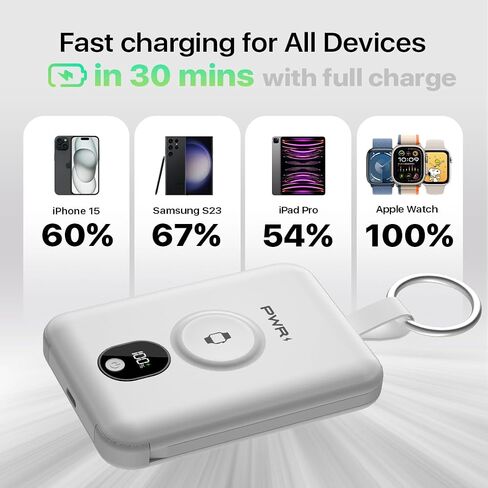 PWR Versa 4 in 1 Apple Watch Portable Charger, 5000mAh iWatch Wireless Charger Power Bank with Built-in Cables, Travel Keychain Charger for Multiple Devices with Ring Attachment in Saudi Arabia