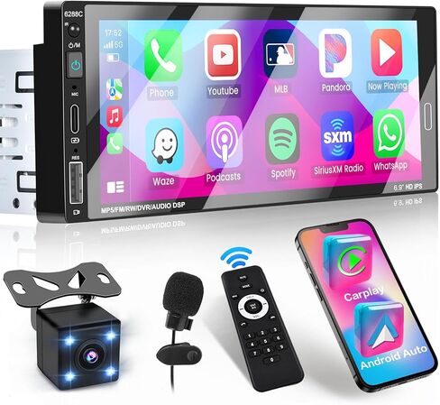6.9 بوصة تعمل باللمس سيارة ستيريو واحد الدين أبل Carplay أندرويد السيارات راديو السيارة FM بلوتوث استقبال الصوت سيارة يدعم نوع C USB SWC مرآة الارتباط in Saudi Arabia