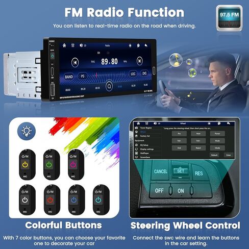 6.9 بوصة تعمل باللمس سيارة ستيريو واحد الدين أبل Carplay أندرويد السيارات راديو السيارة FM بلوتوث استقبال الصوت سيارة يدعم نوع C USB SWC مرآة الارتباط in Saudi Arabia