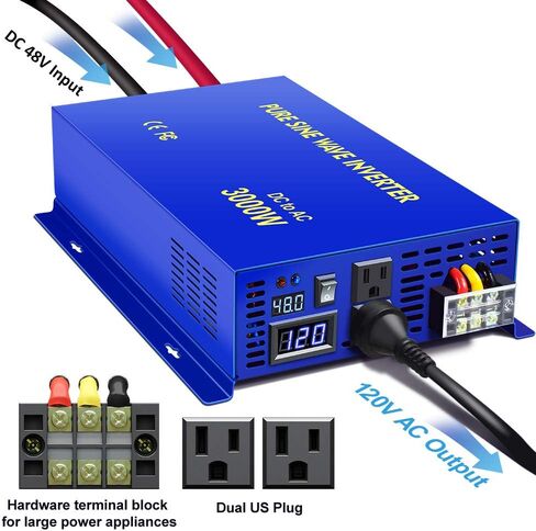 3000 watt Inverter 48 volt Pure Sine Wave Inverter 48V DC to AC 120V 110V Surge 6000W, Power Inverter for Truck car RV home solar. (3000W 48V) in Saudi Arabia