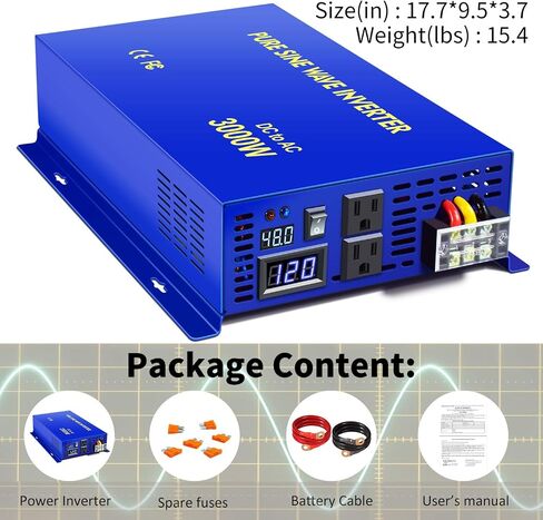 3000 watt Inverter 48 volt Pure Sine Wave Inverter 48V DC to AC 120V 110V Surge 6000W, Power Inverter for Truck car RV home solar. (3000W 48V) in Saudi Arabia
