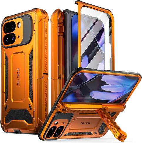 Poetic Spartan Case for Google Pixel 9 Pro Fold 5G, [Hinge Protection][Kickstand][Mil-Grade Protection] Full-Body Shockproof Protective Rugged Cover with Built-in Screen Protector, Metallic Gun Metal in Saudi Arabia