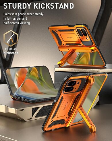 Poetic Spartan Case for Google Pixel 9 Pro Fold 5G, [Hinge Protection][Kickstand][Mil-Grade Protection] Full-Body Shockproof Protective Rugged Cover with Built-in Screen Protector, Metallic Gun Metal in Saudi Arabia