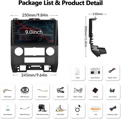 ستيريو سيارة 2+64G Android 13 لسيارة Ford Escape/Kuga/Mazda Tribute 2007-2012 مع CarPlay Android Auto وراديو سيارة بشاشة لمس 9 بوصات مع WiFi وBluetooth GPS FM RDS HiFi/EQ Audio SWC + كاميرا احتياطية in Saudi Arabia
