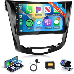 8 core 4+64G Android Car Radio for Nissan X-Trail Qashqai Rogue 2014-2018 with Wireless Carplay Android Auto 10.1'' Touchscreen Car Audio with Canbus WiFi/GPS DSP RDS/FM Radio MIC& Rear Camera