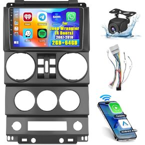 for Jeep Wrangler (4 Doors) 2007-2010 Radio, 8 Core 4+64GB Android 13 Car Stereo 9 Inch IPS Touchscreen Car Radio with Wireless Carplay Android Auto 59UI GPS WiFi 32EQ DSP Backup Camrea