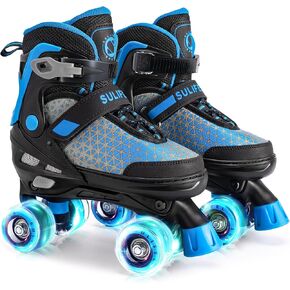 SULIFEEL Roller Skates for Girls Boys Kids,4 Sizes Adjustable Quad Skates with Light up Wheels,Safe Fun Children Skates, Best Gift for Beginners Indoor Outdoor Sports