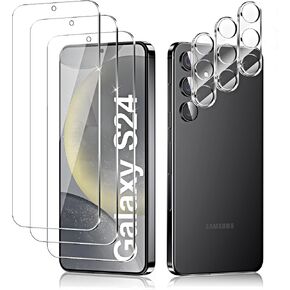 [3+3 Pack] Samsung Galaxy S24 Plus 5G Screen Protector, 3 Pack Shatterproof Premium Tempered Glass + 3 Pack Camera Lens Film, Fingerprint Support, 9H Hardness, Easy Installation