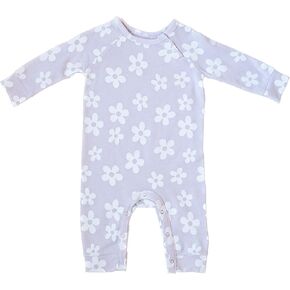 Baby Girl Long Sleeve Footless Printed Jumpsuit with Snap Closures
