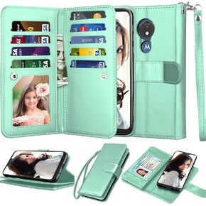 Njjex for Moto G7 Power Wallet Case, for Motorola G7 Supra/XT1955/Moto G7 Optimo Maxx XT1955DL Case, [9 Card Slots] PU Leather Card Holder Folio Flip [Detachable] Magnetic Lanyard Phone Cover [Black]
