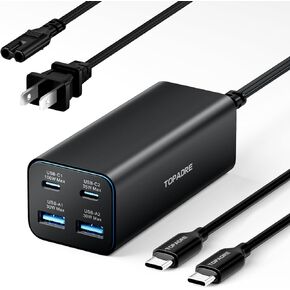 100W USB C Laptop Charger, 4-Port GaN Charger Station, Fast Charging for MacBook Pro/Air,5 ft Detachable Extension Cord,for Lenovo/Hp/Dell, for Samsung Galaxy S24 - iPad Pro - iPhone 15/16 Pro
