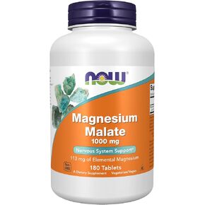 NOW Supplements, Magnesium Malate 1000 mg, Energy Production*, Nervous System Support*, 180 Tablets