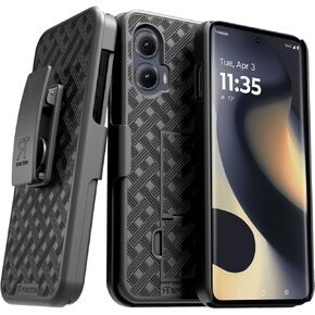 for Motorola Edge (2024) Case with Belt Clip Holster, Kickstand Slim Cover Phone Case for Moto Edge (2024) - Black