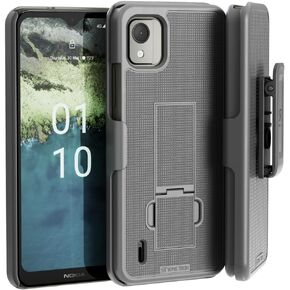 for Nokia C110 Case with Belt Clip Holster, Kickstand Slim Cover Phone Case for C110 - Black