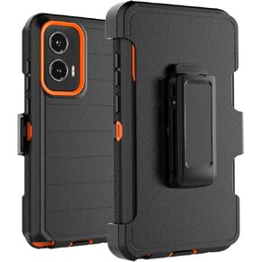 Takfox Moto G Stylus 5G 2024 Case, for Motorola G Stylus 2024 5G Belt Clip Holster Phone Case [Built-in Screen Protector] Kickstand Protective Rugged Heavy Duty Shockproof Dustproof Cover-Black/Orange