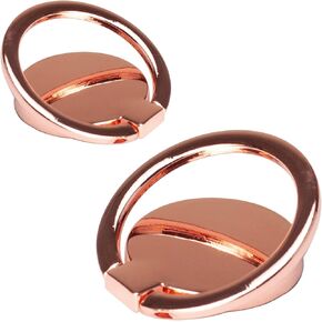 [2 Pack] Round Ultra-thin Cell Phone Ring Holder Stand,360 Degree Rotation and 180 Degree Adjustable Finger Ring Kickstand with Polished Metal Phone Grip (Rose Gold)