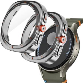 Screen Protector for Samsung Galaxy Watch 7 44mm Case,[Turning into Ultra 47mm Upgrade] 2 Pack Hard PC Frosted Case Tempered Film Replacement Cover for Samsung Galaxy Watch 7 Accessories(Black+Black) in Kuwait