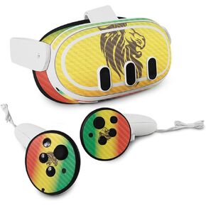 MightySkins Carbon Fiber Skin Compatible with Meta Quest 3 - Rasta Lion | Protective, Durable Textured Carbon Fiber Finish | Easy to Apply