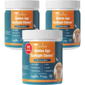 3PK - NOVEHA Eye Supplement for Dogs - Vision Support with Lutein + Vitamin C & Astaxanthin Antioxidants - Dog Vitamins for Eyes + Fish Oil for Omega 3 EPA - 90 Soft Chews