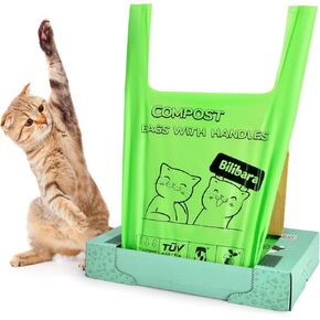 Biodegradable Poop Bags for Cat - 110 Count, Cat Litter Bags for Poop with Handles, Heavy Duty Compostable Dog Poop Bags, Ultra Thick Leak Proof Pet Waste Bags, Big Size to Fit Any Scoop
