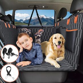 Back Seat Extender for Dogs-Supports 330lb,Dog Car Seat Cover Hard Bottom-Detachable,600D Heavy Duty Scratch Proof Nonslip,Dog Hammock for Car,Truck-Black with Anti-Slip Dispensing