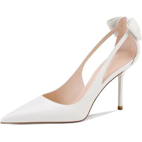 Women's White Bow Pumps Pointed Toe High Heels Closed Toe Stilettos Bridal Heels Dressy Wedding Evening Party Office Pumps Shoes