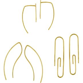 Silvershake 3 Pair 925 Sterling Silver Paper Clip Verticle Bar and Curve Curvy Skinny Wire Minimalist Earrings