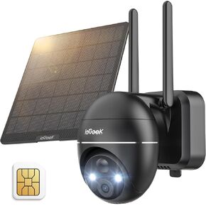 ieGeek 4G LTE Cellular Security Camera Wireless Outdoor, Solar Battery Powered Cameras for Home Surveillance, 2K Color Night Vision, 360°PTZ, 2-Way Audio, No WiFi, PIR Motion Sensor(SIM Card Included)