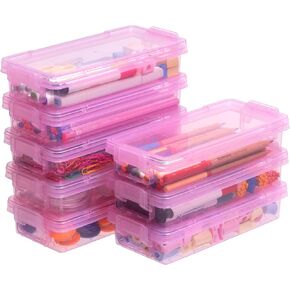 Bienvoun 6Pack Clear Pencil Box Plastic Storage Containers with Latching Lids Stackable Office Supplies Organizer for Gel Pens Erasers Crafts Markers Crayon