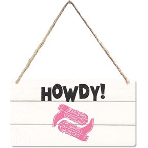 Western Howdy Cowgirl Wooden Sign, Hot Pink Western Wall Decor Hanging Sign for Girls Room College Dorm, Trendy Apartment Decor Pink Cowgirl Door Decor 12 x 6 Inch 016