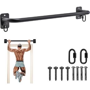 SELEWARE Fully Welded Pull Up Bar Wall Mount Heavy Duty Chin-up Bar w/Resistance Band Hooks for Doorway, Support Beam or Joist Mount Thick Metal Sturdy Construction Support 500 lbs