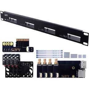 GeeekPi 1U Rack Kit for Raspberry Pi 4, 1U Rackmount Supports 1-4 Units with 4pcs Fans, Aluminum Heatsinks, Micro HDMI Boards, TF Card to FPC Boards for Raspberry Pi 4B
