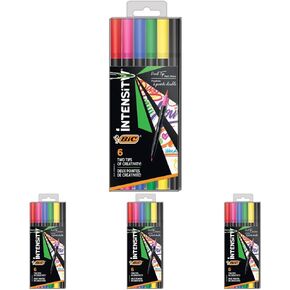 BIC Intensity 2-in-1 Dual Tip Fineliner Pen, Assorted Ink Colors, 6-Count