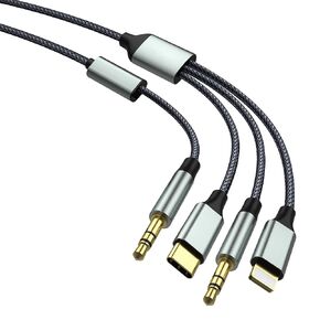 Lightning to 3.5mm Audio Cable, USB C to 3.5mm Aux Jack Cable,3.5mm Nylon Aux Cable(3-in-1 3.5mm Auxiliary Jack Cable Compatible with Phone 13/12/11/XR/XS/X/8/7/6 Suitable for Cars, Speakers,etc(3.2M)
