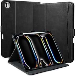 for iPad Pro 13 Inch Case 2024 M4 A2925 A2926 with Pencil Holder & Pocket & Hand Strap, Stand Magnetic Cover PU Leather Case Compatible with iPad Pro 13 M4 2024 (7th Gen),Black