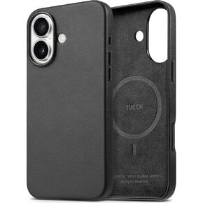 حافظة TUCCH لهاتف iPhone 16 Pro، [شحن لاسلكي مغناطيسي] حافظة مضادة للانزلاق من جلد البولي يوريثان، غطاء خلفي واقٍ نحيف وخفيف الوزن ومضاد لبصمات الأصابع متوافق مع iPhone 16 Pro 6.3 بوصة، أسود