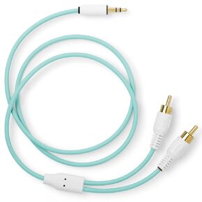 MyVolts Candycord audio cable, straight mini jack to LR RCA, 80cm, Mint Green colour, perfect for Roland SP-404