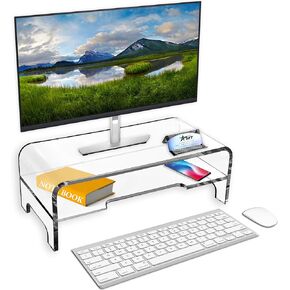 AMT Premium Acrylic Clear Monitor Riser Laptop/PC/Multimedia Monitor Stand for Home Office (Medium- 2 Tier)