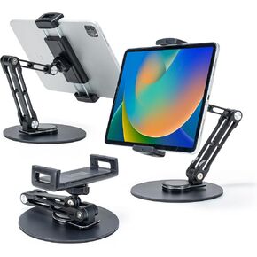 Tablet Stand Holder for iPad, Aluminum Swivel Tablet Stand with 2 Adjustable Arm and 360° Rotates, Multi-Angle Adjustable Tablet Stand Holder for 4.7''- 13'' Screen (Black)