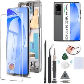 OLED for Samsung Galaxy S20 Ultra 5G Screen Replacement for Samsung S20 Ultra 5G G988U G988U1 G9880 LCD Display Touch Screen Digitizer Assembly with Tools (Support Fingerprint, Silver Frame)