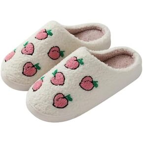 Cute Fruit Peach Pattern Slippers Warm Cozy Soft Fuzzy Fluffy Furry for Home Comfort Fall/Winter Holiday Season Indoor Warmth for Women