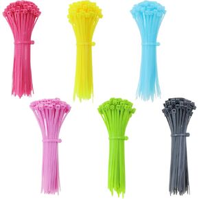 Mini Skater 4 Inch 600Pcs Light Colored Zip Ties Multi-Purpose Self-Locking Nylon Cable Ties for Office Workshop (Silver, Pink, Rose Red, Light Blue, Fluorescent Green, Yellow)