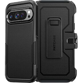 FNTCASE for Google Pixel 9 Case: Pixel 9 Pro Military Grade Drop Proof Protection Cell Phone Cover with Belt-Clip Holster | Dual Layer Rugged Heavy Duty Shockproof Protective Phonecase (Red)