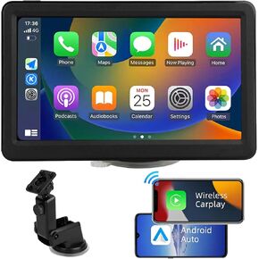 Portable 7-inch Apple Carplay Screen for car Wireless Apple Carplay and Android AutoWith Bluetooth Hands-Free/Car Stereo Receiver/GPS Navigation Mirror Link, for Various Vehicles