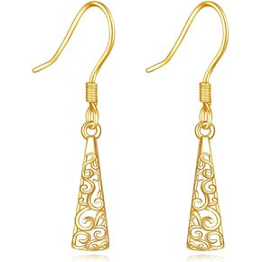 14K Solid Yellow Gold Filigree EarringsTeardrop Drop Dangle Leverback Dangling Earrings Jewelry Gift for Women Girls