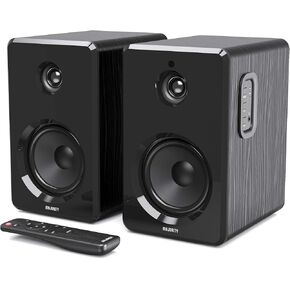 Majority Active Bookshelf Speakers | Bluetooth HiFi Speakers with 70 Watts, Kevlar Yellow Speaker Cone, Amplified 2.0 Channel Sound | Remote, Optical and RCA Included, USB & Aux Playback D40X