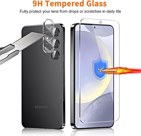 [3+3 Pack] Samsung Galaxy S24 Plus 5G Screen Protector, 3 Pack Shatterproof Premium Tempered Glass + 3 Pack Camera Lens Film, Fingerprint Support, 9H Hardness, Easy Installation in Saudi Arabia