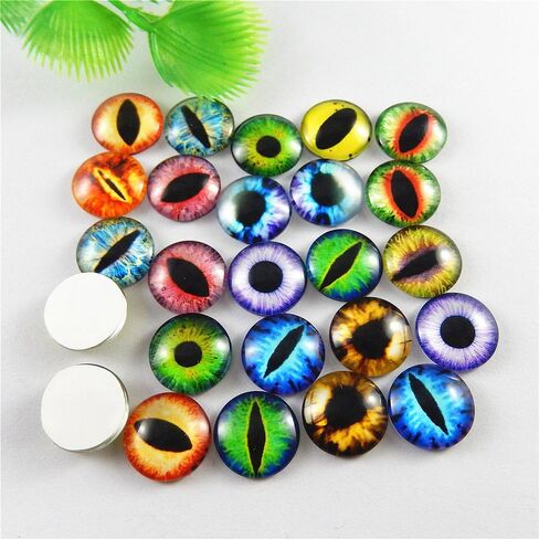 JulieWang 12mm 60pcs Mixed Dragon Eyes Round time gem Cover Glass Cabochon Dome Cameo Pendant Settings in Saudi Arabia