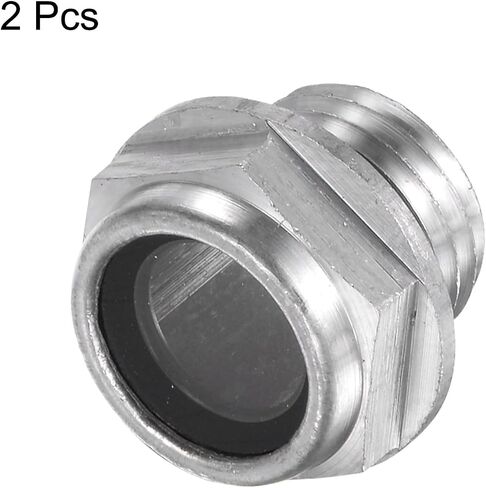 HARFINGTON 2pcs Air Compressor Oil Sight Glass 14 x 1.5mm Male Thread Liquid Level Gauge Aluminum Alloy Hex Head Oil Indicator Window with O-Ring for Air Compressor Gearbox Tanks, Silver in Kuwait